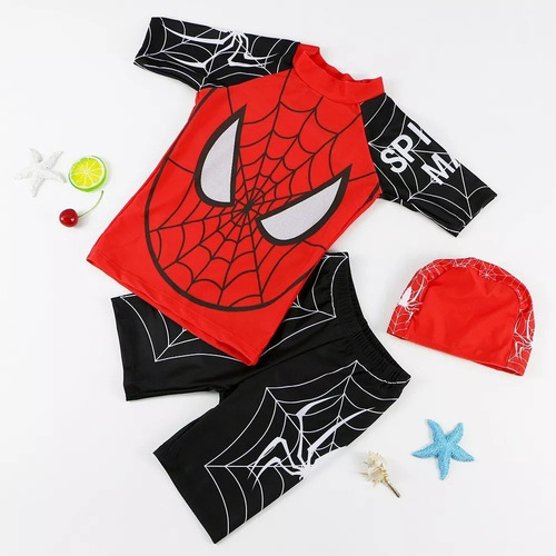 Bañador Y Gorro De Natación Para Niños Spiderman/dinosaur