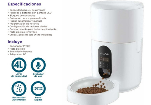 Imagen 2 de 4 de Racionador Automatico Alimento Mascota Smart-tek Voz Pf100