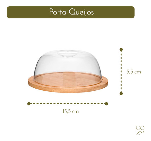Porta Queijo Em Bambu Com Tampa De Acrílico Hermetico