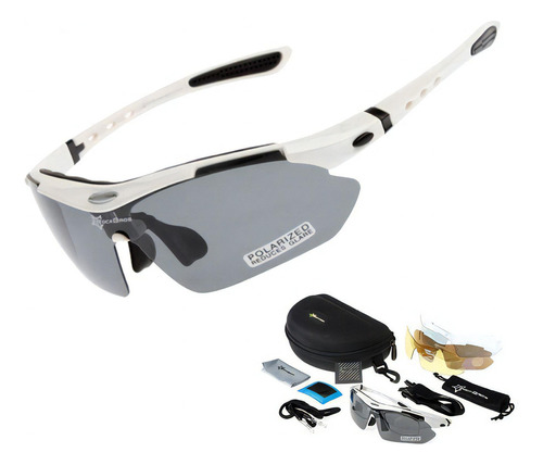 Óculos De Sol Bike Ciclismo Rockbros Clip Troca Lentes Uv400 Cor da armação Branco Desenho Esportivo