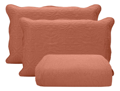 Colcha Bouti Queen Cobre Leito Dupla Face Ultra 03 Pçs Siena Cor Terracota - Bouti 03 Peças - Dupla Face - Cobre Leito Matelado Floral