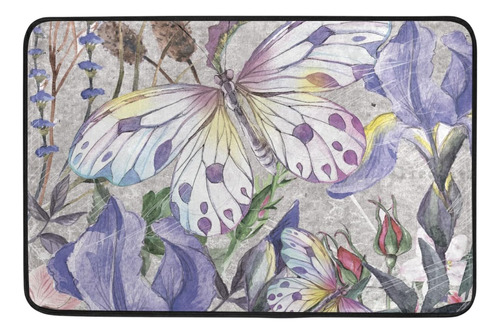Alfombra De Baño Con Diseño De Mariposas, Color Morado
