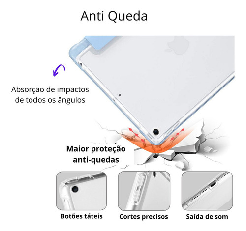 Capa iPad 9 Geração Suporte Pencil Auto Hibernação Prática Cor Rosa