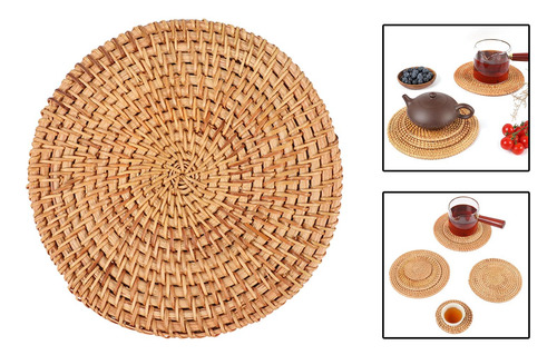 Placemats Redondos De Rattan, Copos, Tapete 16cm
