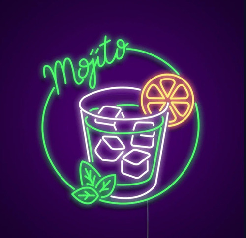 Letrero Led Neon Mojito Bar Trago Licor Ancho60cm Luminoso