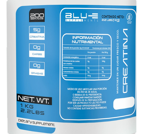 Creatina Blu-e Monohidratada 1k 200 Servicios Varios Sabores Naranja