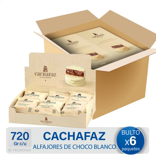 Caja Alfajor Cachafaz Chocolate Blanco Dulce De Leche Pack