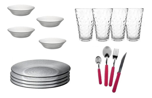 Set De Vajilla Completa 4 Personas Plato Vaso Cubierto 28pza