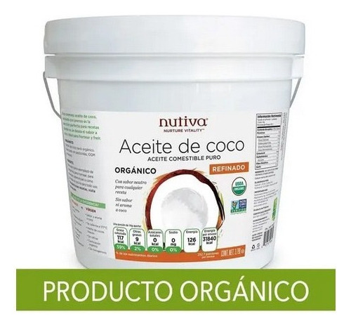 Nutiva Aceite De Coco Comestible Puro Refinado 3.79 Lt