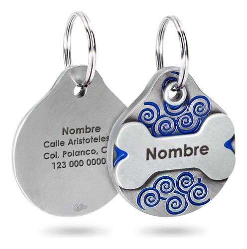 Placa Perro Personalizada Hueso Tag Acero Inoxidable Premium Color Azul