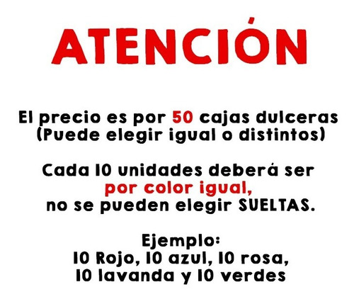 Imagen 5 de 5 de 50 Caja Dulcera Colores Bolo Aguinaldo Arcoiris Color Liso
