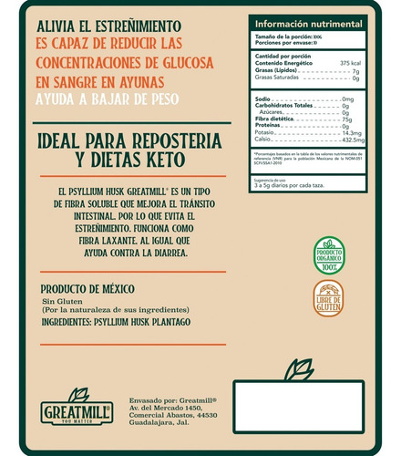 Eritritol + Goma Xantana + Psyllium Husk Keto 500 Gramos C/u