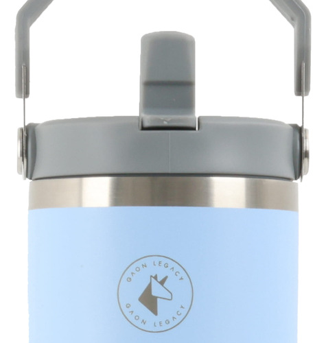 Termo Acero Inoxidable 900 Ml Con Asa Y Popote Color Azul Claro