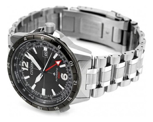 Citizen Black Dial Gmt Sky Promaster Nb6046-59e Correa Plata Bisel Plata Fondo Negro