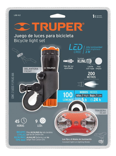 Kit Linterna Para Bicicleta Delantera Y Trasera Truper 16798