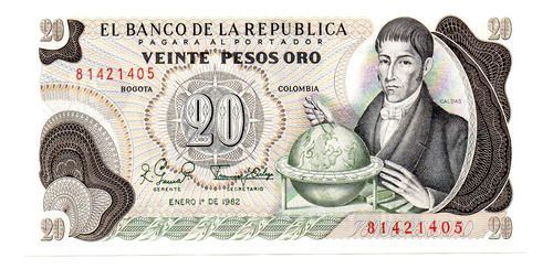 Billete Colombia 20 Pesos, Pick 409d, Año 1982 Sc