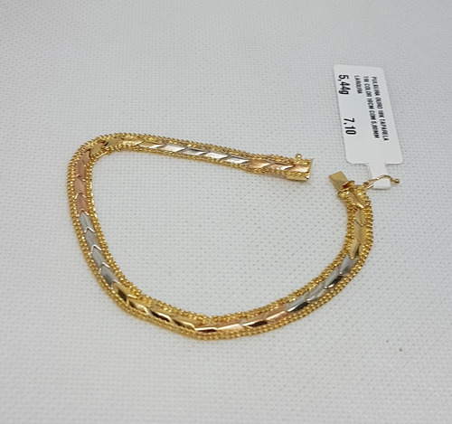 Pulseira Taparela Tricolor Em Ouro 18k 750 19cm 5,44g