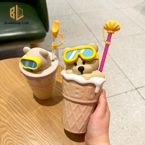 //- Copo De Água Starbucks Com Sorvete Straw Diving Bear