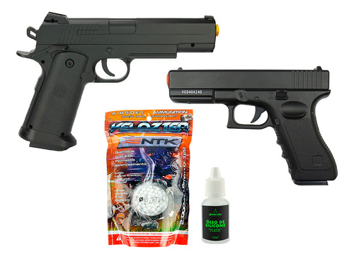Pistoladas Airsoft Glock V20 + Colt 1911 V18 Metal + Kit Gun