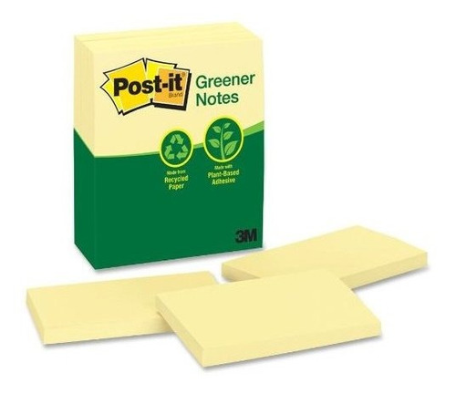 Post-it Greener Notes, 3.0 X 5.0 In, Amarillo Canario, 12 Al