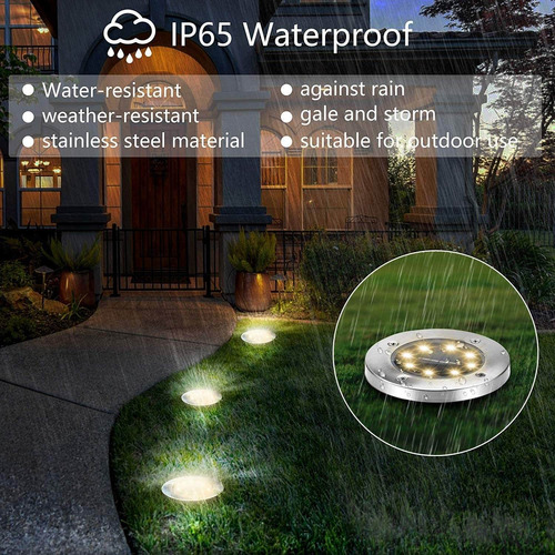 12piezas Luces Solares De Tierra Luces Jardín Luces De Disco