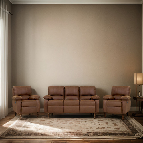 Set Sofá Reclinable 3 Cuerpos + 2 Bergere Archie Tela Café
