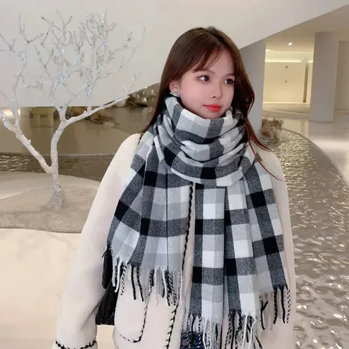 Fashionable Color Block Plaid Scarf Women Autumn Winter Warm