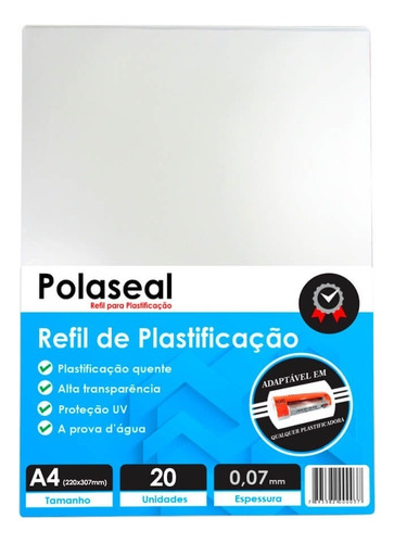 Polaseal Plástico Para Plastificação A4 220x307x0,07mm 20un