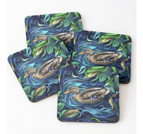 Set Posavasos Hermosa Hembra De Pato Real Calidad Premium