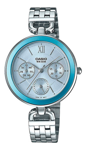 Reloj Fashion Casio Ltp-e406d-2avdf Pulso Acero Para Mujer Color de la correa Plateado Color del fondo Azul