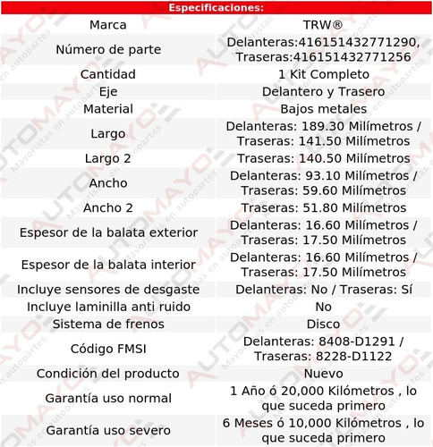 Jgo Balatas Bajos Metales Del Y Tras G65 Amg 16-17
