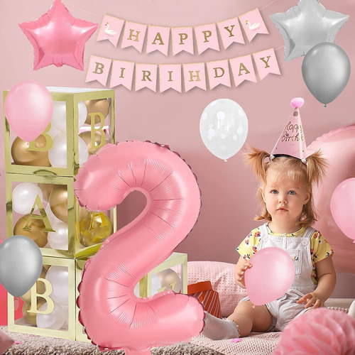 Decoración Cumpleaños Niña 2 Años Arco De Globos Rosa Weeyin