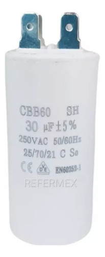 Capacitor Redondo 30mfd/250v Condensador Terminal 30 Uf