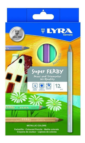 12 Lápices Colores Triangulares Metálicos Lyra Super Ferby 