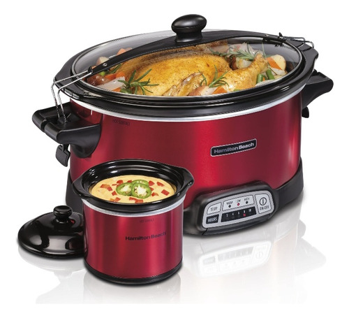 Olla Lenta Hamilton Beach Programable 7qt,combo,mini Olla Color Rojo Frecuencia 340w