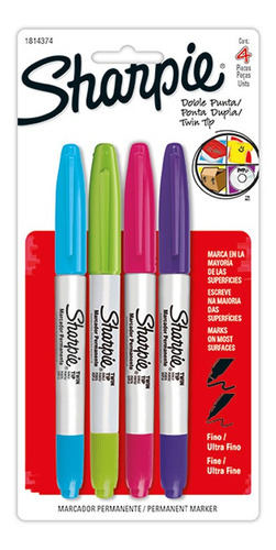 Marcador Permanente Sharpie Doble Punta Surtido Blister X4