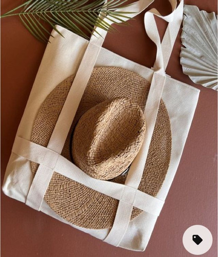 Tote Bag Playero Con Asas Porta Sombrero, Lona De Algodón 