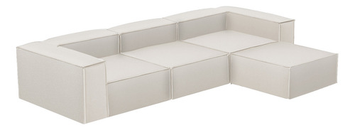 Sala Esquinera Moderna Latt Sillón Modular Lino Soft Minimal Color Hueso