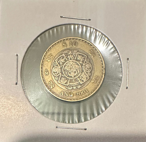Moneda De 10 Pesos Calendario Azteca Año 2001 Nuevo Milenio (Usado)