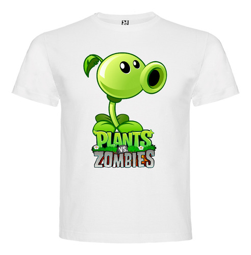 Polera Blanca Algodón 100% Niños Plantas Vs Zombies Lanza