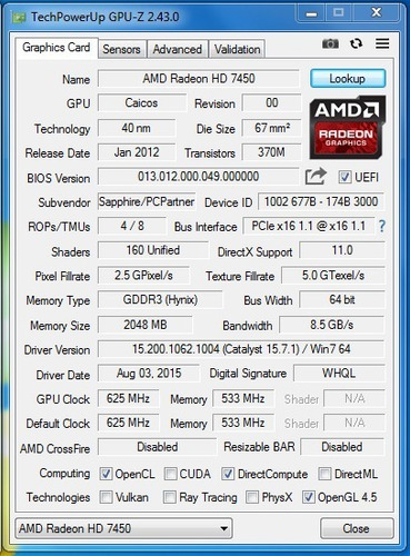 Imagen 3 de 5 de Tarjeta Grafica Amd Radeon 7450 2gb 64 Bits Gddr3