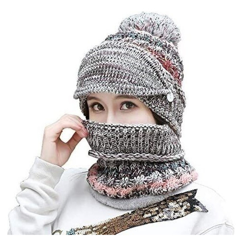 Gorro Con Bufanda Mujer Y Tapa Boca Conjunto Invierno Frio