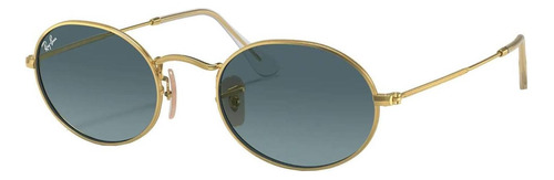 Anteojos de sol Ray-Ban Round Oval Standard con marco de metal color polished gold, lente blue de cristal degradada, varilla polished gold de metal - RB3547