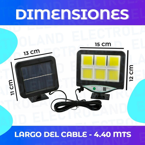 Imagen 5 de 10 de Lampara Solar 6 Cob Reflector Recargable Sensor Fotocélula