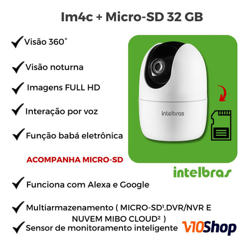 Camera De Segurança Wifi Im4c Com Micro-sd 32 Gb Intelbras