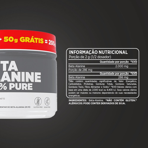 Imagem 2 de 2 de 100% Pure Beta Alanina (200g) - Atlhetica Nutrition