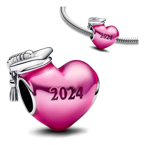 Charm Graduación Corazón Rosa 2024 Plata S925