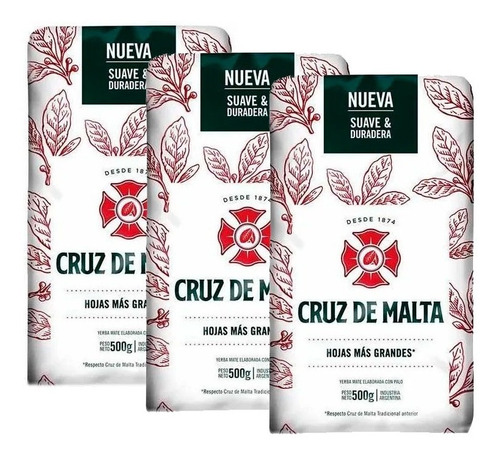 Yerba Cruz Malta Tradicional 500 Grs Pack X 3 Unidades