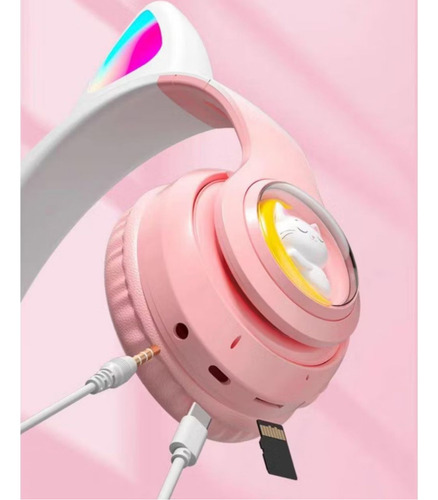 Fone Orelhas Gatinho Infantil Bluetooth Sem Fio Luz Led Cor Verde-claro
