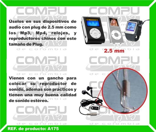 Imagen 3 de 6 de Audífonos Miniplug 2.5 Mm Ref: A175 Computoys Sas